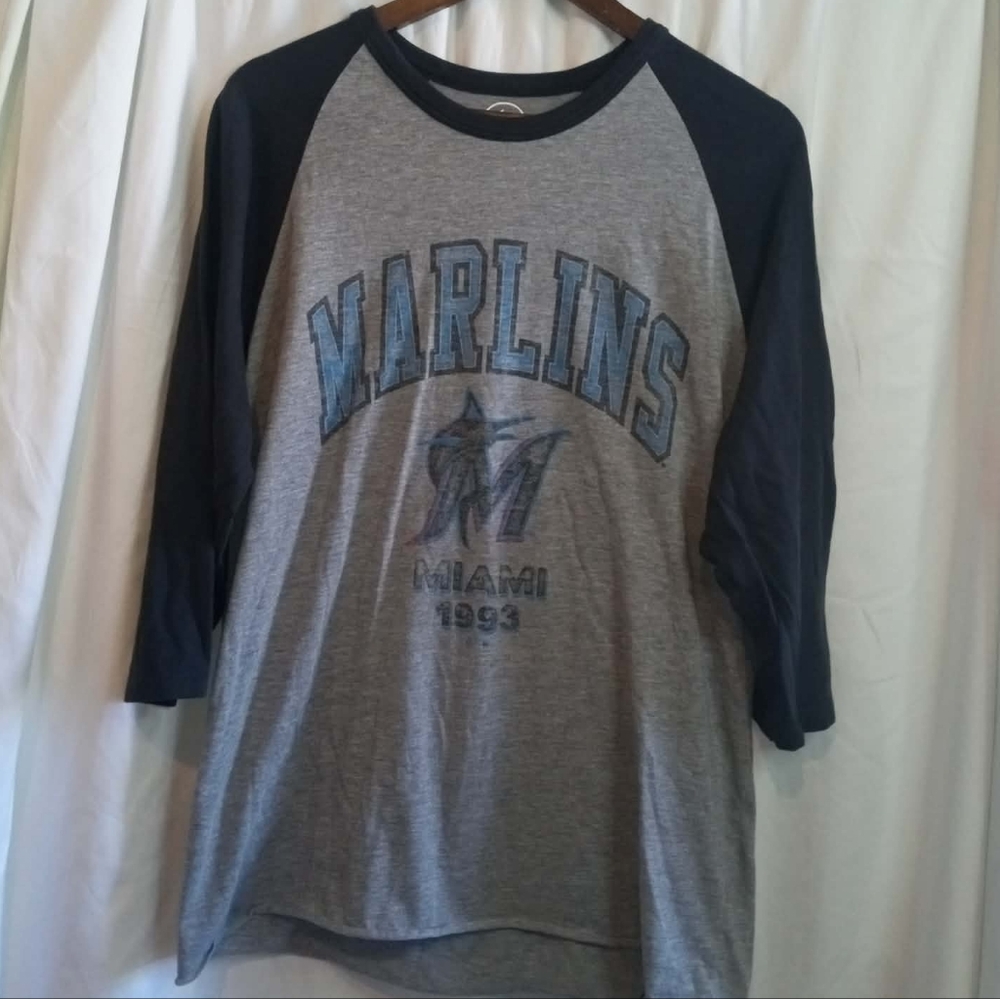 47 Miami Marlins 1993 Baseball Large Gray Navy Raglan 3/4 Sleeve Shirt Retro Bro